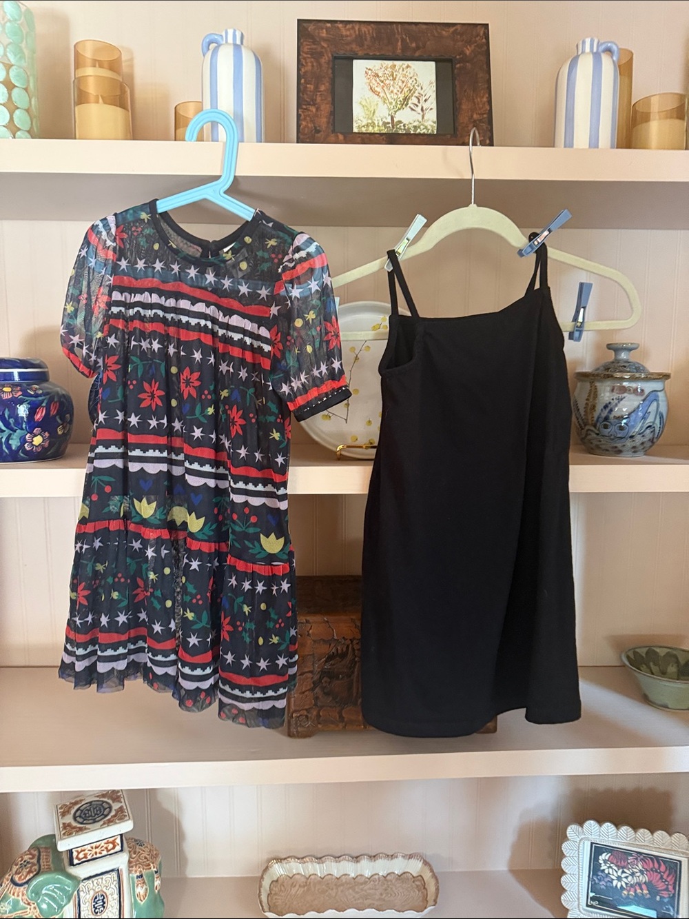 Hanna Andersson Black Layered Floral & Star Print Dress with Black Slip